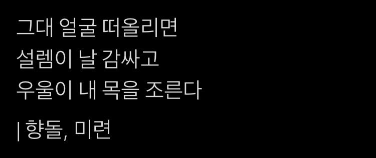 그대 얼굴 떠올리면 설렘이 날 감싸고 우울이 내 목을 조른다 | 향돌, 미련