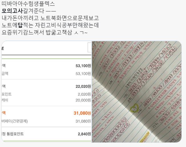 감자 나무아미타불 관세음보살 (주운 트윗임) 지금 내 상황... 밥은 안 굶는데 슬기로운 수험생 소비생활...ㅎㅎ 마메루쨩 넷플 켜고 잠들었는데