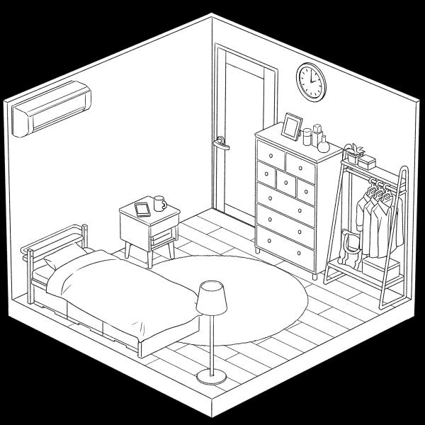대략적인 미카미 방의 구조 픽크루로 만든 거다 보니 똑같지는 않고 이런 분위기다~ 정도로 봐줘! 출처 https://picrew.me/image