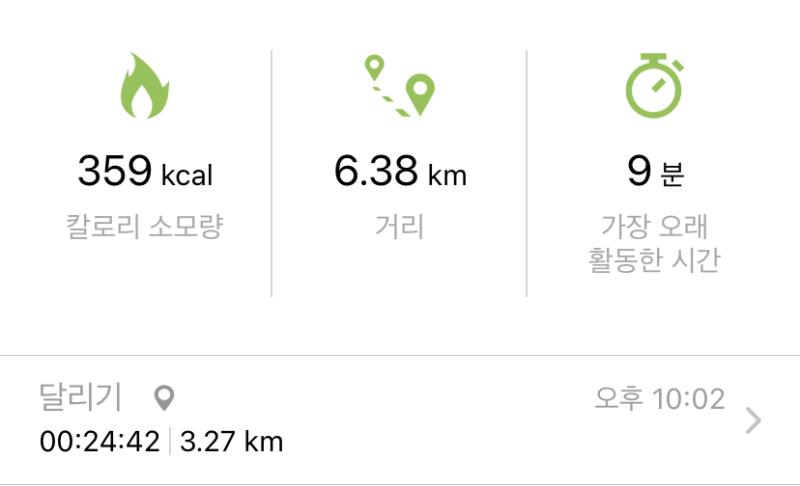 간만에 달리기 하고 싶어서 달리기 해봤는데 달리기는 오래 하는 게 너무 힘듦 ㅠㅠㅠ 칼로리 소모량은 걸은 시간도 합해서 나오나? 순수 달리기는