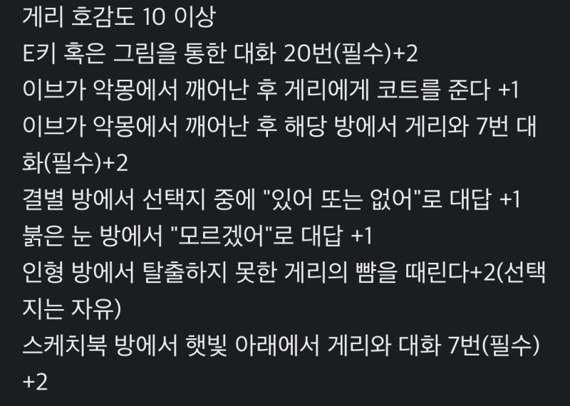 >>163 진엔딩 조건중에 사망플래그 2 이하있는데 불길한 그림은 +3이라던데? 아니면 걍 내가 호감도 10 다 못채웠었나..? 리멬 후에 진엔
