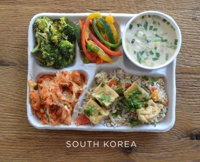 5 한국 (외국인이 만든거라 공감 못할 수 있음) 삶은브로콜리 / 파프리카+피망볶음 / 곰탕 / 김치 / 어묵볶음밥
