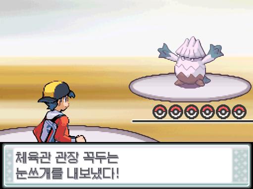 체육관 관장 꼭두가 승부를 걸어왔다! 체육관 관장 꼭두의 포켓몬: 2 VS 포켓몬 트레이너 연가람의 포켓몬: 6 체육관 관장 꼭두는 눈쓰개를 내