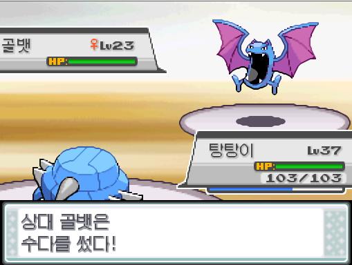 이그나시오 교대! 돌아와! 가랏! 탕탕이! 상대 골뱃은 수다를 썼다. 효과가 별로인 듯하다. 싸라기눈이 탕탕이를 덮쳤다. 싸라기눈이 상대 골뱃을