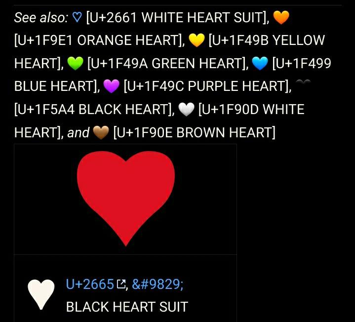 ♡love♥ Black heart suit (U+2665) 진짜 굿나잇. +인터넷 돌아다니며 복붙해봤는데 전부 빨간 하트로 복사되더라.. 이게