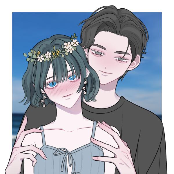 휴가지에 온 커플