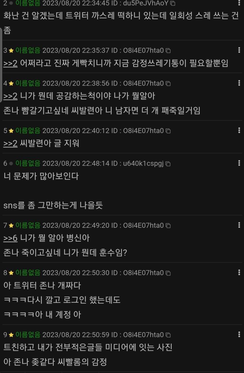 sns넘 미쳐서 사람한테 저리 말하는 앞에선 아무말 못하는 쎈척하는 찐따 트위터 망령 수준