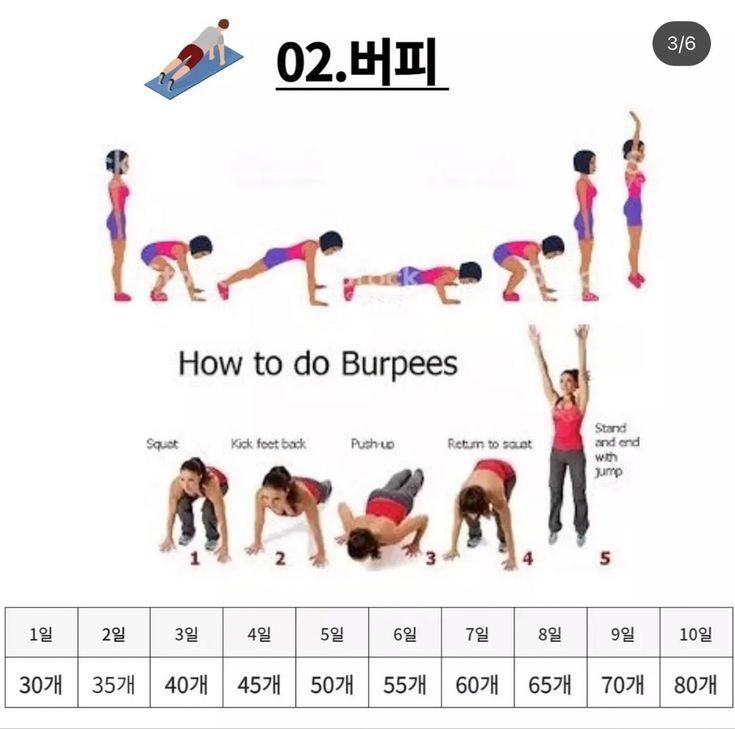 🔥 오늘부터 집에서 하는 운동 시작했당! 하루에 하기로한 만큼씩은 꼭 해야지 -스쿼트 -버피 -플랭크 -힙 브릿지 -등살 빼기 운동 -천장 보고