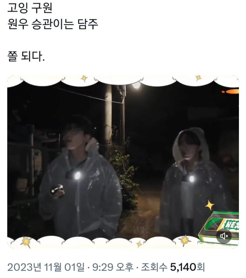 머????? 이거 언제 찍었어 내 바람이 이렇게 이뤄진다고? 원우 승관 한정 호구가 되어보겠습니다. 다음 주 꼭 본다.