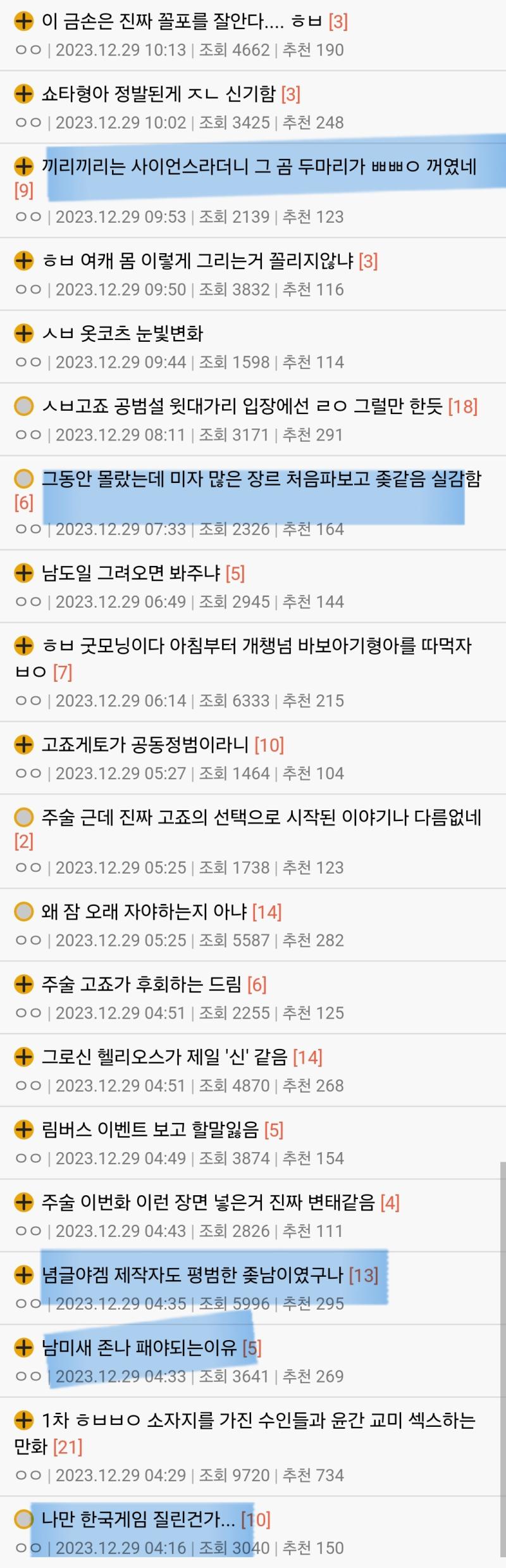 념글상태보고왔는데 기혼 한남 등등 필터링 꽤했는데도 글비율 개웃 이게 어딜봐서 덕질싸이트 ㅋㅋㅋㅋㅋㅋ 뇌절의뇌절의뇌절해놓고 리젠없다징징 하는거 
