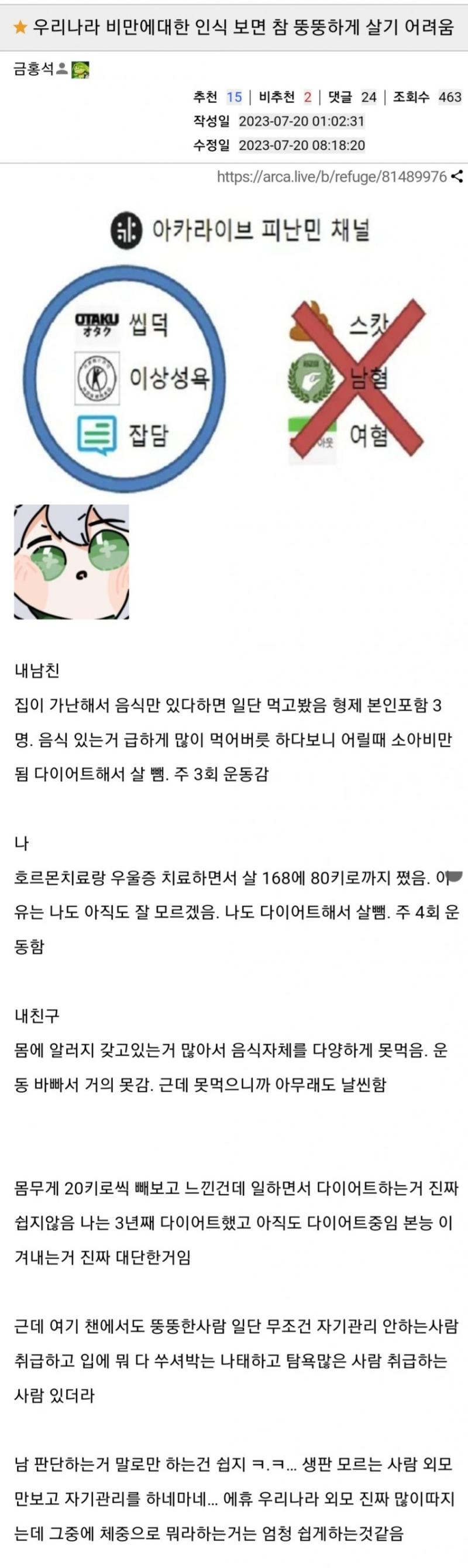 비만인 사람들 의지박약이라 꼴보기 싫다며? 근데 갑자기 한국사람들은 비만 사람한테 너무 박하게 굴어ㅜㅜ 라고 즙짜? ㅈㄴ싸패같음 저 글쓴사람 말