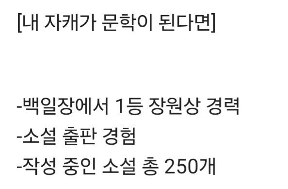 500자에 만원...? 저기요? 동생이 보더니 그정도면 생기부 항목 반칸도 못 채운다고 하더라. 소설 250개 작성은 또 뭐여...머릿속에서 망
