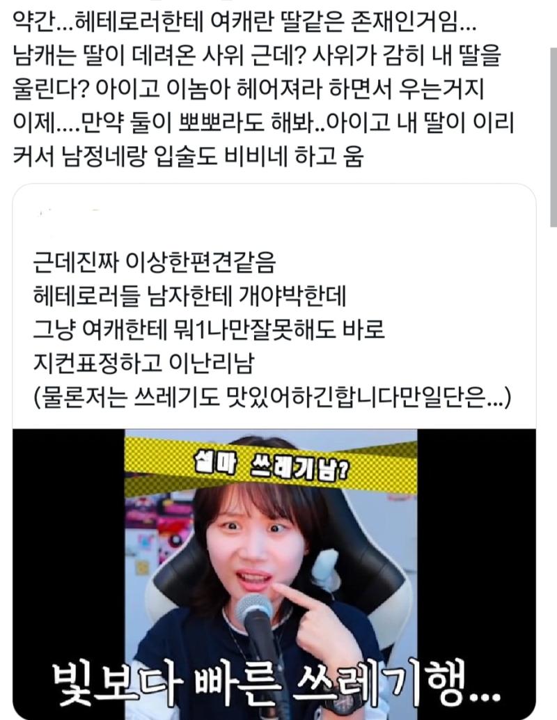 그놈의 여미새어필ㅋㅋ 남캐한텐 관심없지만 여캐가 좋아하니까 어쩔수없이 같이 좋아한다어필 애지중지 키운 딸래미 사위한테 뺏기는 장모님 감성