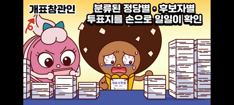 어차피 비례대표는 너무 길어서 수작업으로 개표하고 그나마 지역구도 개표기로 띡 돌리고 끝이 아니라 분류만 하고 한번 더 수작업으로 확인하잖아