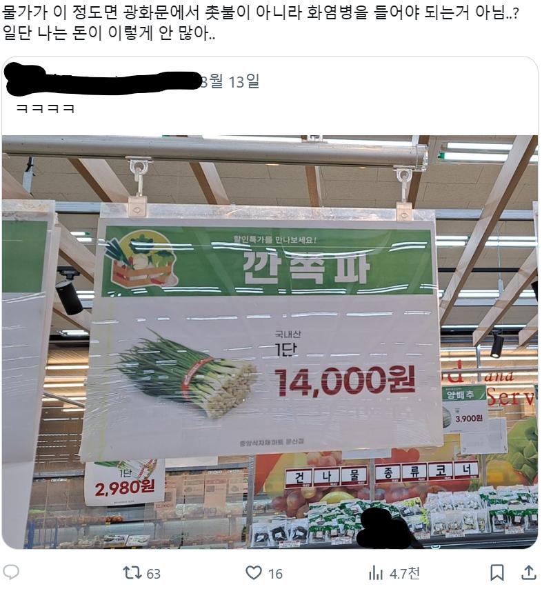 X짹들 또 물가가지고 이러네ㅋㅋㅋ 파가 어떻게 만원이나 하냐며 현 정부랑 연관지어서 물가 타령하는 트윗인데... 원래 손질된 식자재는 비싼게 맞