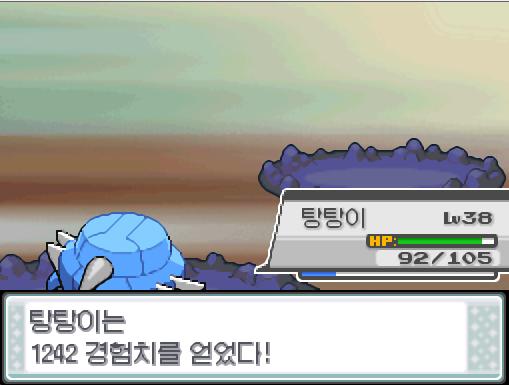 탕탕이의 사이코커터! 효과가 굉장했다! 상대 리아는 쓰러졌다! 탕탕이는 1242 경험치를 얻었다! 포켓몬 트레이너 연가람의 포켓몬 5 vs 라이