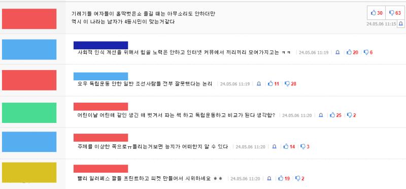 이걸 진짜 남성에 대한 탄압이라 생각하고 독립운동하고 비교질 한다는 거 능지가...