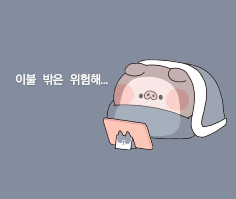 이불 밖은 위험해. 방콕이 최고야. 빗소리도 좋고