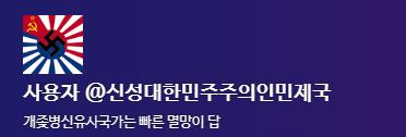 이미지에선 한명이지만 저사이트 보면 이런식의 닉이랑 프사 달고 날조된 자료들을 바탕으로 한 자극적인 국까글 쓰면서 활동하는 놈들 되게 많더라..