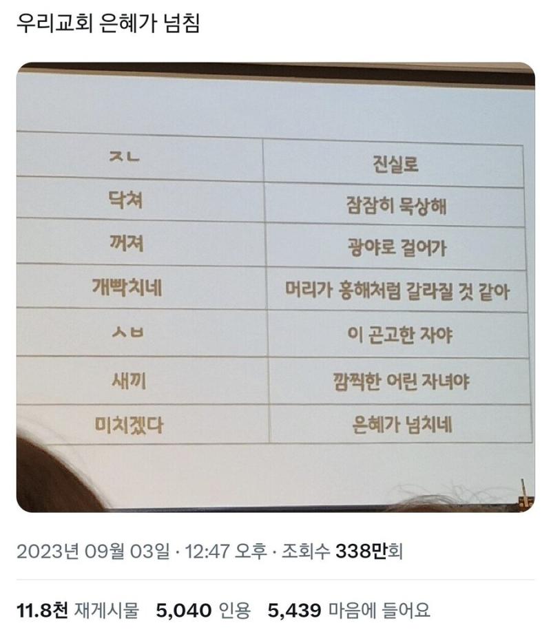 교회에서 욕을 대신할 수 있는 말을 가르쳐줬다