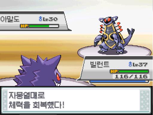 빌런트는 뼈다귀부메랑을 썼다! 상대 아말도는 자뭉열매로 체력을 회복했다!