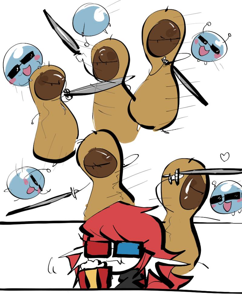 세상에서 제일 재미있다는 싸움구경을 놓칠 수는 없지!! 나는 자리를 잡고 팝콘을 먹으며 둘의 싸움을 구경했다! 우왕, 둘이 막상막하다! 초코볼맨