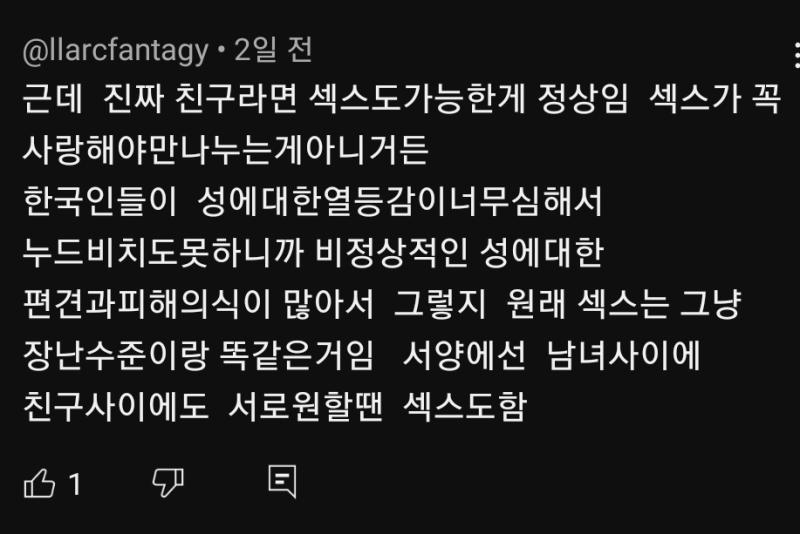 아니 ㅆㅂ 뭔개 또라이 같은 소리야 ㅋㅋㅋㅋㅋㅋ 서양인 친구가 말하는데 야동 19금 하이틴 드라마좀 그만 쳐보레 보수적인 사람은개 보수 적인데