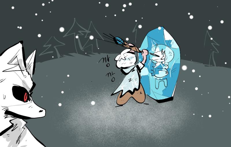 "설녀님!" 어, 내가 설녀에게 다가가려는데 저쪽에서 아까 전투했던 눈늑대가 달려오고 있따! "설녀님, 막지 못해 죄송합니다. 다치진 않으셨습니
