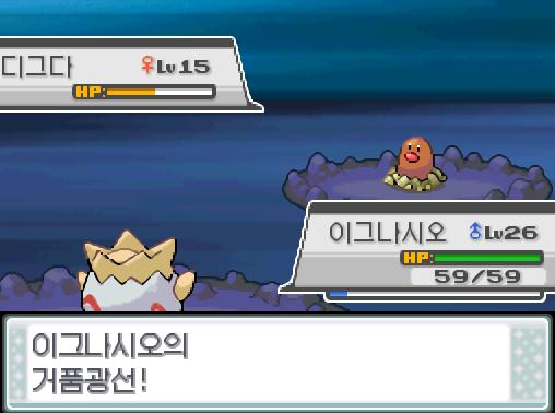 이그나시오의 거품광선! 효과가 굉장했다! 디그다의 대지의 힘! 이그나시오는 무엇을 할까? >>462 싸운다: 화염방사15/거품광선19/신통력30