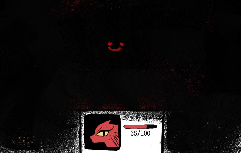 아사요를 감싸는 어둠의 힘이 점점 더 강해지고 있는 것 같다... 아사요의 공격력이 증가한다! 주변에 어둠이 깔리고 있다!!! 이런. 앞이 하나