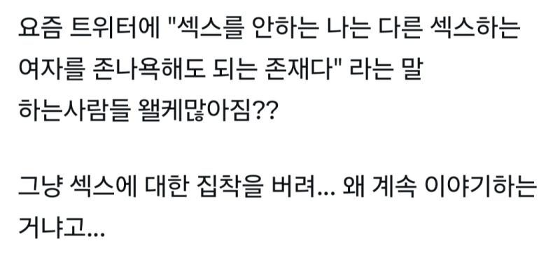 맞는말. 심지어 얘넨 무성애자인척 하면서 가상ㅅㅅ에는 환장하잖아 일반인들은 현실에서 하는걸 자기들은 투디로 욕망풀던데 뭐가 다름?