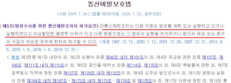 >>39 보니까 개정되는 법안은 통신비밀보호법이고 통신비밀보호법 5조에서는 이미 (폭력단체구성/지원이나 총포관련이나 뇌물, 조세포탈, 배임/횡령