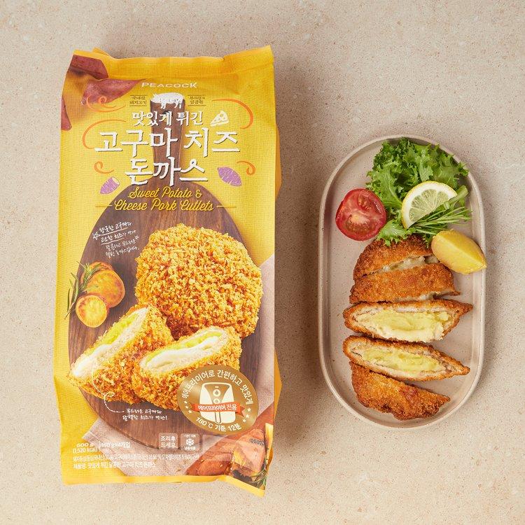 피코크 맛있게 튀긴 고구마치즈돈까스 이건데 치즈랑 고구마도 나름 만족스럽게 들어있듬