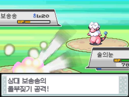 손오공의 찝기! 상대 보송송의 정전기 때문에 손오공은 마비에 걸렸다! 상대 보송송의 울부짖기 공격! 솔의눈은 배틀에 끌려나왔다! 솔의눈은 무엇을