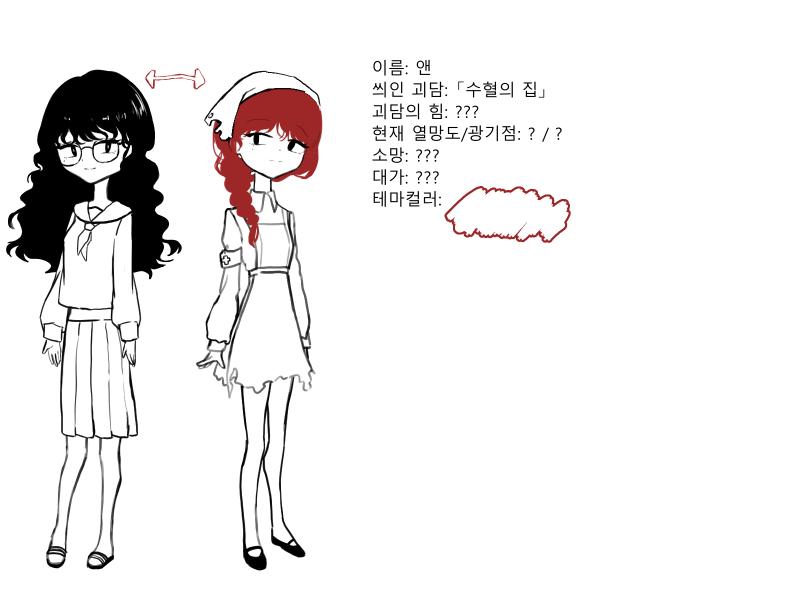 앤의 디자인이 나왔습니다 이제 그녀의 열망도와 광기점을 정해봅시다. 열망도: dice(4,6) value : 5 광기점: dice(3,5) va