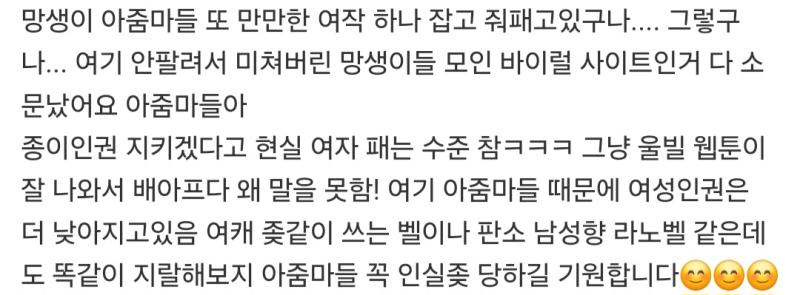 뜬금없이 비엘 머리채잡는 헤테로줌마 웃기다 종이 인권 왜 지키냐 이러다가 비엘은 여캐 좆같이 쓴다하고 말이 하나도 안맞음 그럼 비엘,남성향 여캐