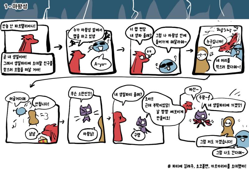 --- ① 마왕성 (12~65레스) --- ② 미스터리 정글~이스트노이즈 (70~155레스) --- ③ 설국 (159~237레스)