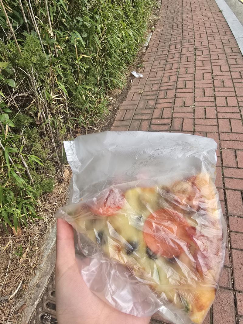 피자 한 조각을 덩그러니 받다