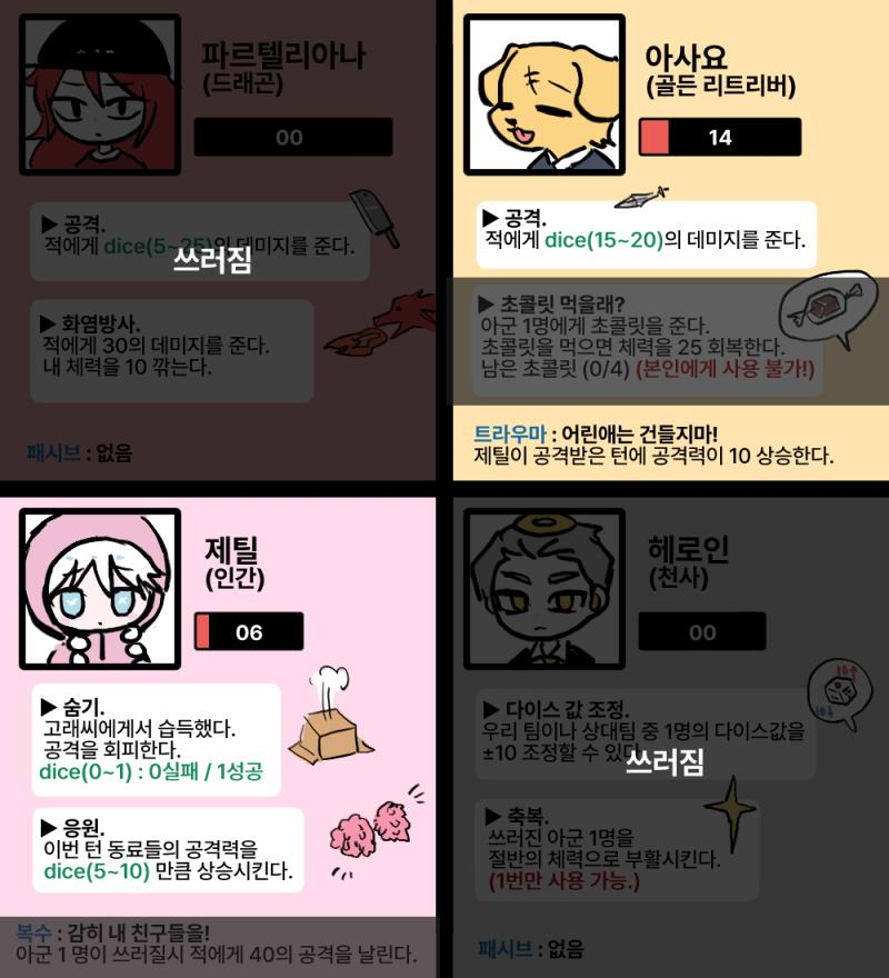 이번이 마지막이 될 수도 있다. 파란은 제틸을 공격한다. dice(20,30) value : 29 아사요와 제틸의 행동 >>321