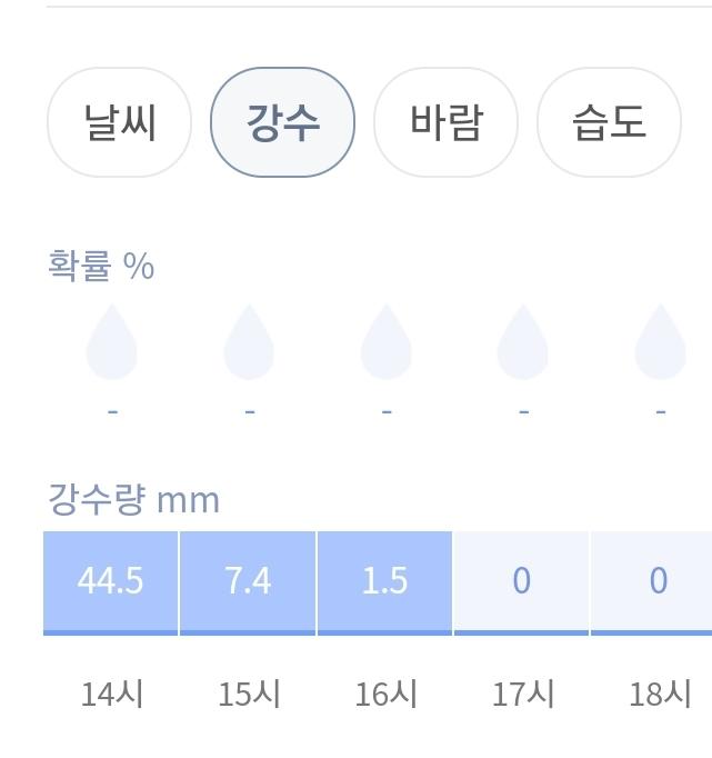 아니뭐냐고 분명 오전에는 오후 비예보가 없었는데 갑자기 44mm