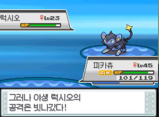 야생 럭시오의 스파크! 효과가 별로인 모양이다... 피카츄는 구멍을 파서 땅속에 파고들었다! 야생 럭시오의 정신차리기! 그러나 야생 럭시오의 공