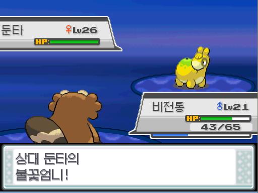 연가람은 비전통에서 상처약을 사용했다. 비전통의 체력이 20 회복되었다. 싱대 둔타의 불꽃엄니! 그러나 상대 둔타의 공격은 빗나갔다! 비전통은