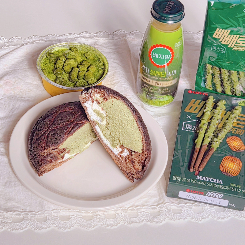 연세우유 말차초코생크림빵🍞 빼빼로 청수당 말차 🍪 아이스 생초콜릿 말차맛🍦 베지밀 말차블렌딩소이🍵 💬 2회 말챠파티💚연세우유 말차초코생크림빵 ★