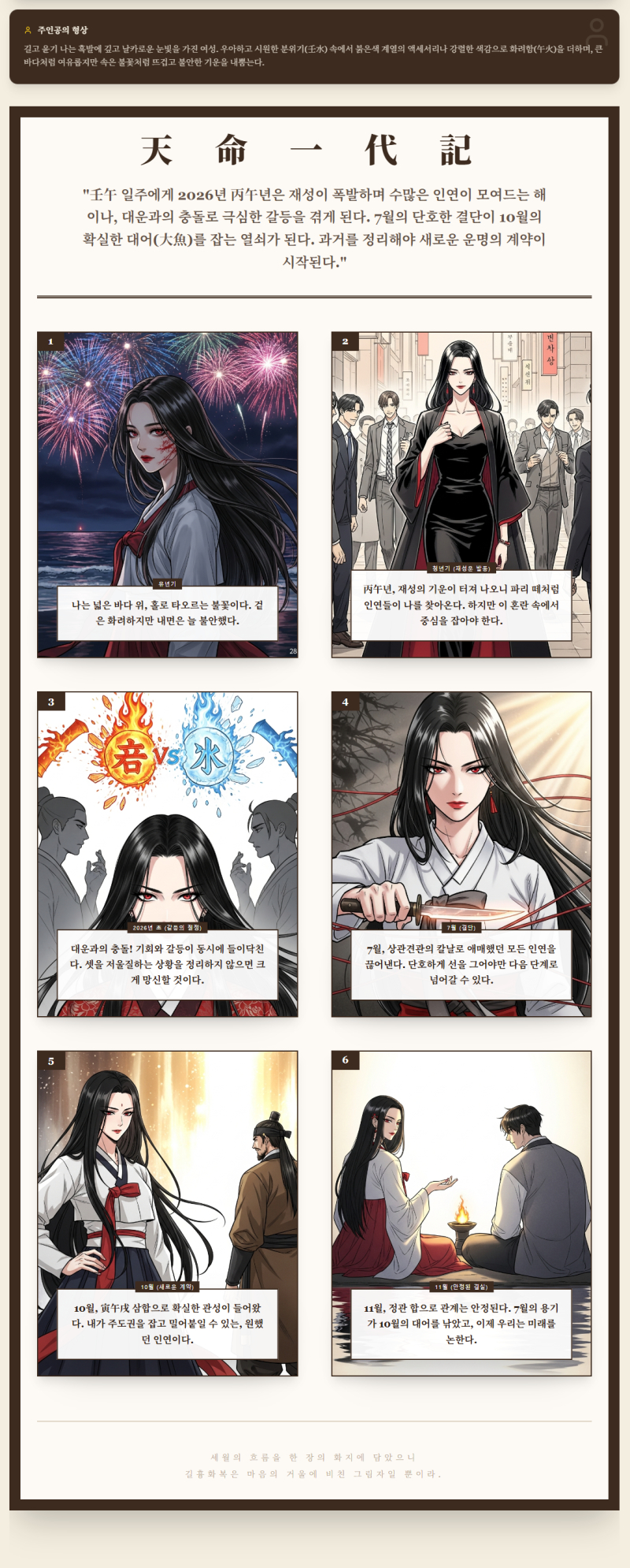 >>825 壬午 일주, 넓은 바다 위 화려한 불꽃이다. 겉으로는 여유 있고 화끈하지만 속은 늘 불안하다. 일지에 정재가 깔렸으니 현실적이고 영리