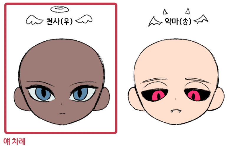😇♀️ 얼굴형✅ → 얼굴✅ → 머리💬 → 몸(체형) → 옷 → 추가요소 → 이름 😈♂️ 얼굴형✅ → 얼굴✅ → 머리 → 몸(체형) → 옷 → 추