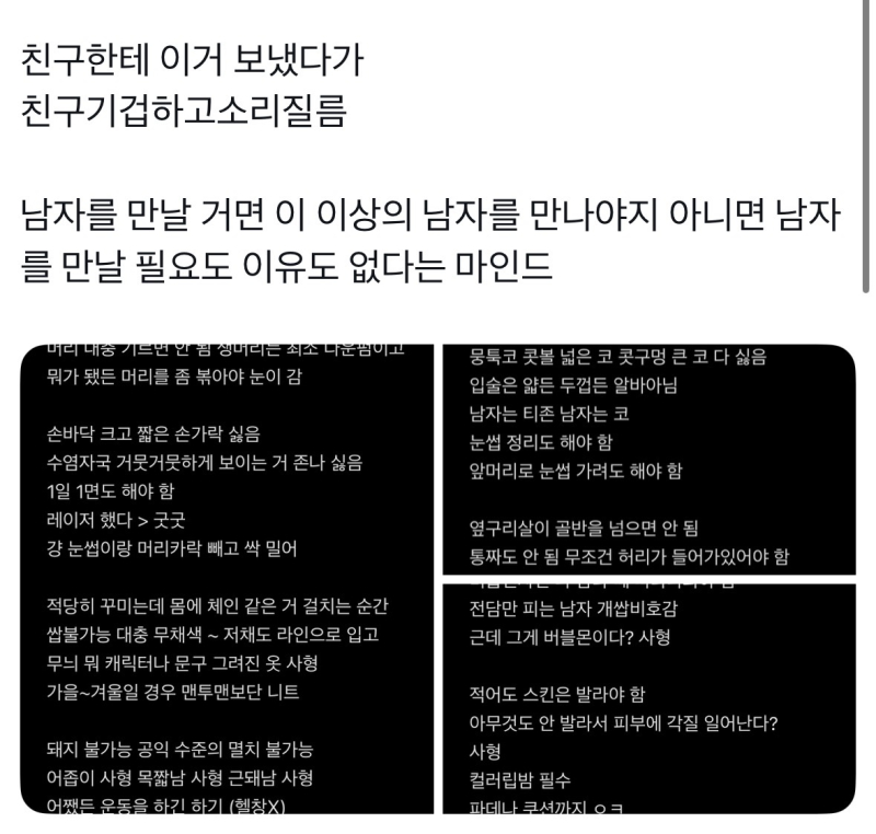 이상형 말하는거야 자유인데 이런거 보면 ‘그럼 지는?’ 이란 생각 드네 내가 너무 꼬였나