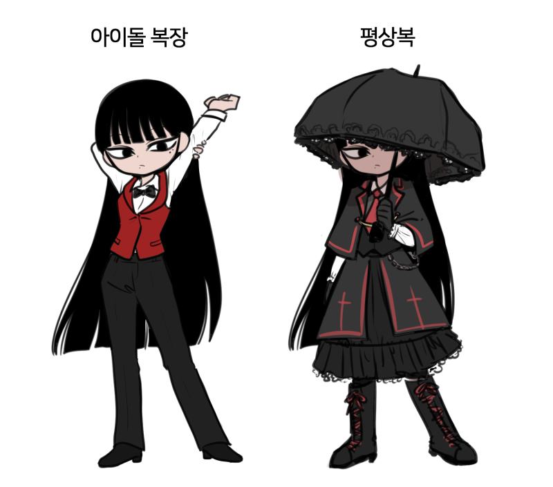 접혀서 다시 정리해본 최종 설정! ⭐ 3인조 걸그룹 「도미노」의 리더이자 매인래퍼 ⭐ 길거리 캐스팅으로 회사에 입사, 처음에는 부족한 능력치였지