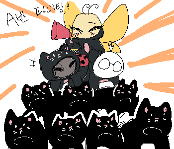 ✜ 체육대회 3/4 ✜ ⚊ 반 애들 몇 명을 모아 피라미드를 만들었다. ▼ ⚊ 무당벌레도 재미있어 보인다며 참가했다. ▼ ⚊ 응원은 성공적이었다