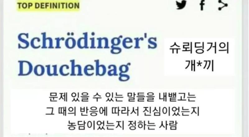 그런 보고 슈뢰딩거의 개새끼라고 하지 에이 농담이라니까 풀어 찐따야 이런 웃어넘기는거야 원래
