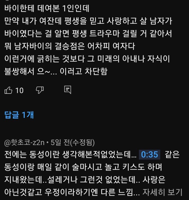 뭐래는거니 모든 바이가 그려겠니 애성애자 인데 바람피우는 것들은 뭔데 아주 그냥 애인이 다른 애인 만난 과거로도 발작 하시겠네 사람 사이에 이별 하는건 당연한거지 은근 슬쩍